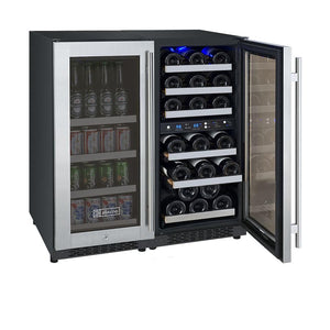 30" Wide FlexCount II Tru-Vino 30 Bottle/88 Can Wine Dual Zone Stainless Steel Side-by-Side Wine Refrigerator/Beverage Center