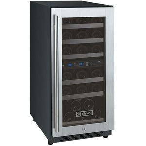 Allavino 15" Wide FlexCount II Tru-Vino 30 Bottle Dual Zone Stainless Steel Right Hinge Wine Cooler