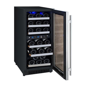 Allavino 15" Wide FlexCount II Tru-Vino 30 Bottle Dual Zone Stainless Steel Right Hinge Wine Cooler