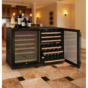 Allavino 47" Wide FlexCount II Tru-Vino 112 Bottle Three Zone Black Side-by-Side Wine Cooler