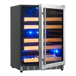 KingsBottle 24 Inch Under Counter 44 Bottle Left/Right Hinge Dual Zone Wine Cooler