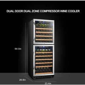 Lanbo 23.4" Wide Stainless Steel 133 Bottle Dual Door Wine Cooler