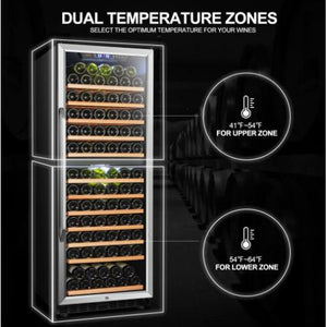 Lanbo 23.4" Wide Stainless Steel 138 Bottle Dual Zone Wine Cooler