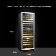 Load image into Gallery viewer, Lanbo 23.4&quot; Wide Stainless Steel 149 Bottle Triple Zone Wine Cooler