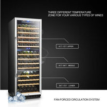 Load image into Gallery viewer, Lanbo 23.4&quot; Wide Stainless Steel 149 Bottle Triple Zone Wine Cooler